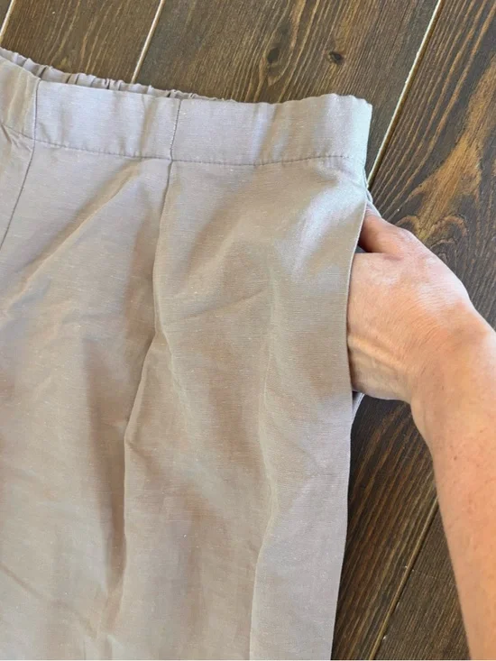 Zara Linen Blend Wide Leg Pull-On Pants Pleated Front Neutral Tan Size Medium - Picture 5 of 13